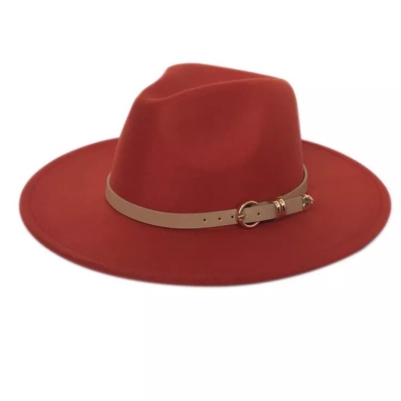 Accessories - Rust Orange Wool Felt Belted Fedora Hat